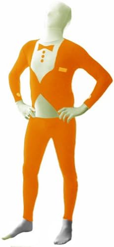 SecondSkin Men's Full Body Spandex/Lycra Suit, Orange Tuxedo, Small