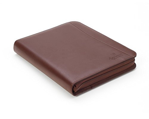 Professional Executive Business Padfolio Portfolio Case - PU Leather Resume & Document Organizer with 4 Ring Binder, 10.1 Inch Tablet Sleeve, Zipper, Premium Paper Pad – Almond Brown