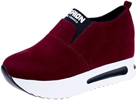 Sharemen Women Fashion Casual Flock Slip-On Thick Platform Sport Sneakers Wedges Shoes