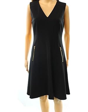 Calvin Klein Women's Sheath V-Neck Fit & Flare Dress Black 10