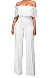 Womens Elegant Off Shoulder High Waist Wide Leg Lace Jumpsuits Rompers M White