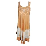Mogul Interior Womens Tank Dress Peach Embroidered Flare Sleeveless Cover Up M