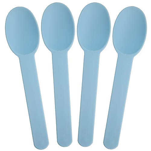 Light Blue Heavy Duty Plastic Spoons - Disposable Frozen Yogurt Ice Cream Spoons - Frozen Dessert Supplies - 50 Count