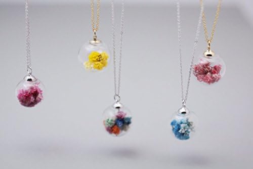Real dried flowers glass orb Necklace. Real Flower ball necklace, ummer Flowers,Garden Necklace