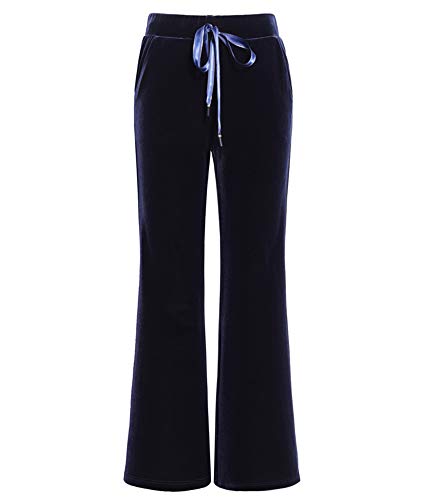 Kedera Women's Corduroy Velvet Pants Comfy Pull on Elastic Waist Trousers Drawstring Pants Dark Blue