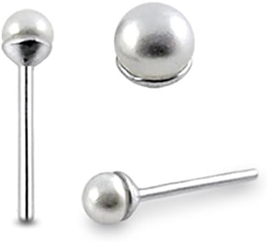 Nose Studs20 Pieces Pearl Top Ball 22 Gauge Sterling Silver Straight Nose Pin