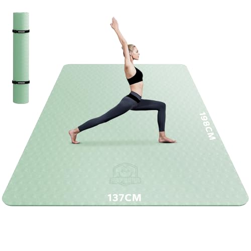 HAPBEAR Yogamatte XXL- Extra Groß Breit Yoga Matte, Sportmatte Fitnessmatte Rutschfest 198cm x137cm x6mm Dicke,Ultra Haltbar, Gymnastikmatte für Pilat