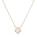 Unique Royal Jewelry Sterling Silver Mother of Pearl and Cubic Zirconia Four Leaf Clover Necklace with Adjustable Length. (14K Yellow Gold Plated)