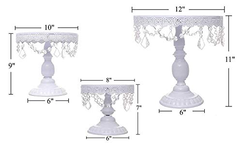 3 Set Metal Crystal Cake Holder Cupcake Stand Cake Dessert Holder with Pendants and Beads,Wedding Birthday Dessert Cupcake Pedestal Display,White (3)
