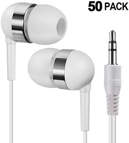 Bulk Earbuds Headphones Wholesale,SoundPretty 50 Pack Earphones Disposable Ear Buds Bulk Individually Wrapped for Kids School Classroom Students