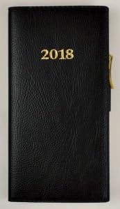 2018 Italian Bonded Leather Midnight Black Weekly Pocket Planner Engagement Calendar With Pen