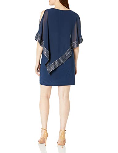 SL Fashions Metallic-trim Capelet Sheath Dress Navy/silver Size 18 for sale online | eBay