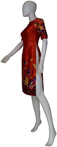 Red Ao Dai Apricot Blossom Flower Modern Lunar New Year, Tết Cách Tân Áo Dài Vải Gấm