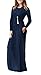 DEARCASE Maxi Dress for Women Navy Blue Large Crewneck Long Sleeves Wedding Guest A-line Plain Casual Empire Waist Flowy Party Vintage Spring Fall Winter Floor Dresses with Pocket