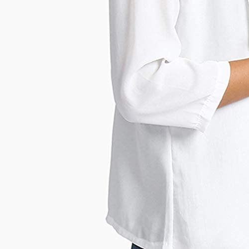 Sunward Chiffon Cardigan for Women Solid Colors 3/4 Sleeve Open Front Cover Ups (L, White) - Thumbnail 5