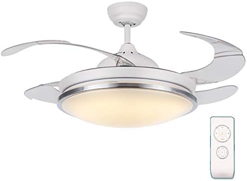 FQL Remote Control Ceiling Fan Light Dining Room Living Room Bedroom Ceiling Fan Light Frequency Conversion LED Home Chandelier, 4 Fan Blades, Diameter 91 cm (White).