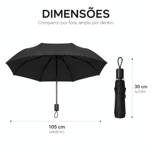 Guarda-Chuva preto Dobrável BF Brasil Forte – Manual, Compacto, 7 Varetas de Fibra de Vidro, Proteção UV, Resistente ao Vento, Leve para Uso Diário