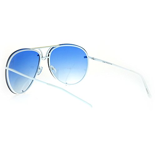 Oversized Round Aviator Sunglasses Metal Rims Behind Lens White, Blue