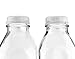 Quart-Size Glass Milk Bottles (2-Pack); 32-Ounce Clear Glass Square Vintage Style Jug Great for Storing Milk, Juice & Water in Fridge, Includes 2 Extra Lids