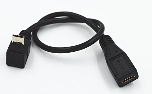 MXtechnic 25CM Right Angle Micro-B Male to Female Extension Cable Black