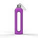32 Oz Glass Water Bottle With Silicone Sleeve Leak Proof Lid 1L Time Marked Measurements BPA-Free For To-Go Travel At Home Reusable Eco Friendly Safe For Hot Liquids Tea Coffee Daily Intake (Purple)
