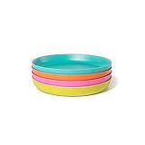 EKOBO Kids Bamboo 4-piece 7'' Plate Set, Small, Gift Box, BIOBU Eco-material, Assorted Colors
