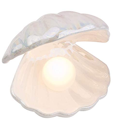 Homoyoyo Shell Pearl Light Ceramics Shell Pearl Design Night Light Desktop Ornament Bedside Lamp Table Centerpiece Home Decor for Bedroom Living Room (White)