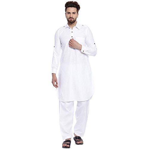 very me men white colour cotton pathani kurta salwar