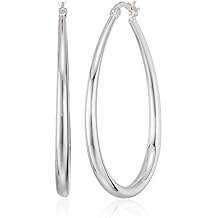 Silver Plated 45MM Graduated Oval Tube Polished Hoop Earrings with Click Top