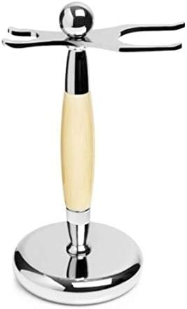 Razor and Shaving Brush Stand by Slate Shave - Faux Ivory and Chrome Holder - Perfect for Wet Shaving Enthusiasts