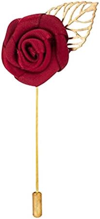 Clears Plated Metal Red Rose and Leaf Lapel Pin Brooch for Women and Men
