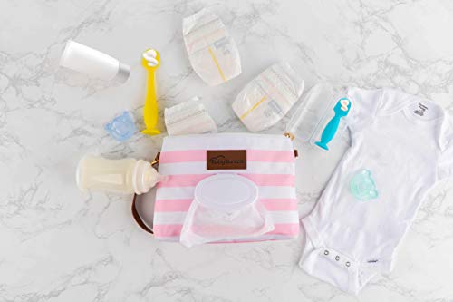 Diaper Clutch Bag and Mini Rash Cream Applicator with Travel Case, Soft Flexible Silicone - Water Resistant; Lightweight; Refillable Wipes Dispenser; Portable Changing Kit (Pretty Pink + Gray)