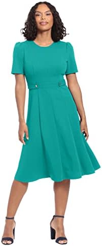 jessica howard portrait-collar a-line dress Portrait Collar and Cuff Sleeve Ruched Waist Dress