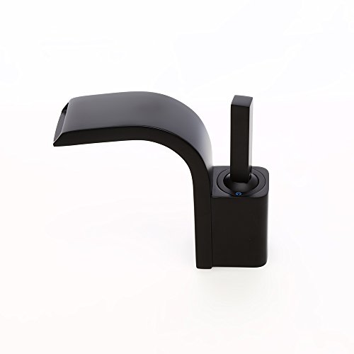 Lovedima Modern Single Joystick Handle Single Hole Solid Brass Waterfall Spout Bathroom Sink Faucet (Black)