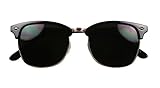 ShadyVEU - Exclusive Super Dark Retro 80's Semi Horned Rim Clubmaster Sunglasses (Black w/Gold Trim, 142)