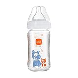 b&h Glass Baby Bottle Feeding Bottle for Babies Newborn Baby Glass Feeder BPA Free (Dog, 8oz with Silicone Nipple)