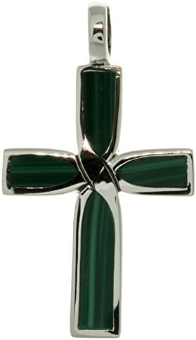 Jewelry Trends Sterling Silver Cross Pendant with Green Created Malachite Stone