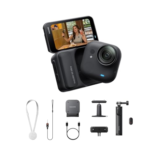 Insta360 GO Ultra Unterwegs-Bundle - Kleine 4K Vlogging-Kamera, Freihändig, POV-Kamera, 1/1,28"-Sensor, 53 g leichte Unterwasserkamera, 156° FOV, 200