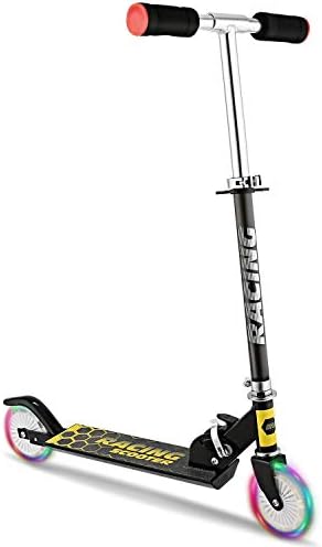 Yiilove Aluminum Scooter Foldable Kick Scooter 2 Wheel Adjustable Height Mini Kick Scooter with LED Light Up Wheels for Boys and Girls Kids Toddler