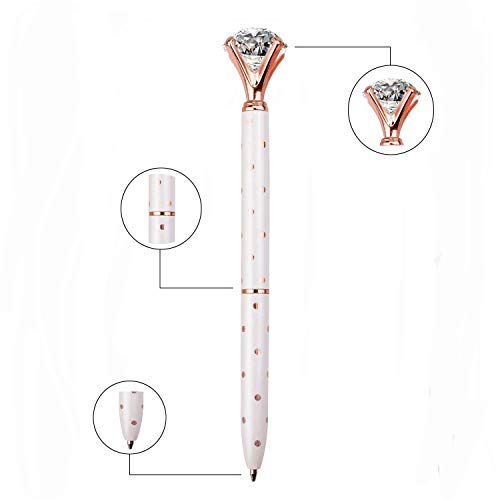 LONGKEY 3PCS Diamond Pens Big Crystal Diamond Ballpoint Pen Bling Metal Ballpoint Pen Offices and Schools, Silver/White With Rose Polka Dots/Rose Gold with White Polka Dots, Includes 3 Pen Refills.