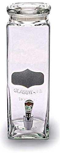 Circleware-Tall-Square-Mason-Jar-Glass-Chalkboard-Beverage-Dispenser-New-Fun-Party-Home-Entertainment-Glassware-Water-Pitcher-for-Juice-Beer-Punch-Iced-Tea-Cold-Drinks-25-Quarts-Silver