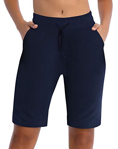 CQC Women's Bermuda Cotton Shorts Athletic Active Yoga Lounge Quick Dry Activewear Workout Joggers Shorts Navy XL