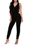 Fixmatti Women Fashion 1pc Low V Sleeveless Pant Set Romper Outfit Black S