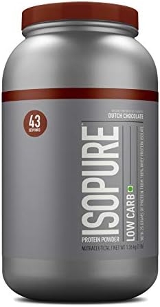 Isopure Low Carb 100% Whey Protein Isolate Powder with 25gm Protein per serve - 3 lbs, 1.36 kg Dutch Chocolate