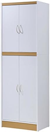 Compressed Wood Construction 4 Door Storage White Kitchen Pantry