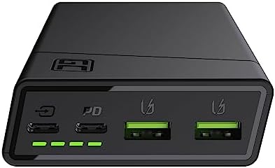 Batterie Externe GC PowerPlay20 20000mAh | 4-Port Power Bank avec 2X USB-C 18W Power Delivery et 2X USB Quick Charge 3.0 Charge Rapide pour iPhone, iPad Pro, Smartphone, Tablet et Autres