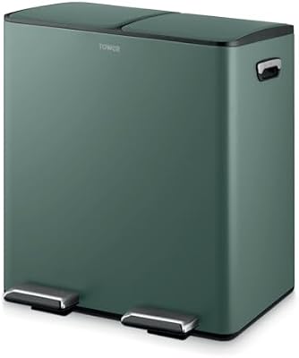 T838022FOR Pattumiera a pedale con due scomparti da 20 litri, corpo in acciaio al carbonio, due secchi interni, 40 l, verde foresta