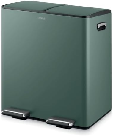 T838022FOR Pattumiera a pedale con due scomparti da 20 litri, corpo in acciaio al carbonio, due secchi interni, 40 l, verde foresta