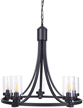 Homenovo Lighting Meuse 5-Light Chandelier with Clear Glass, Rustic Chandelier for Foyer, Hallway, Living Room and Dining Room - Matte Black Finish