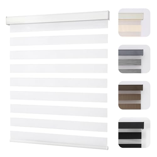 Photo 1 of Joydeco Cordless Zebra Blinds for Windows, Dual Layer Light Control Window Blinds with Light-Proof Aluminum Cover, Free-Stop Roller Shades for Home & Office (Beige,34.5" W x 75" H)